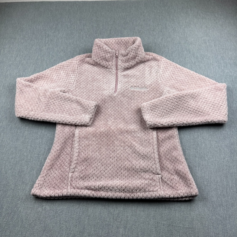 Columbia Pullover Womens Small Pink 1/4 Zip Sherpa Fleece Jacket Long Sleeve Top